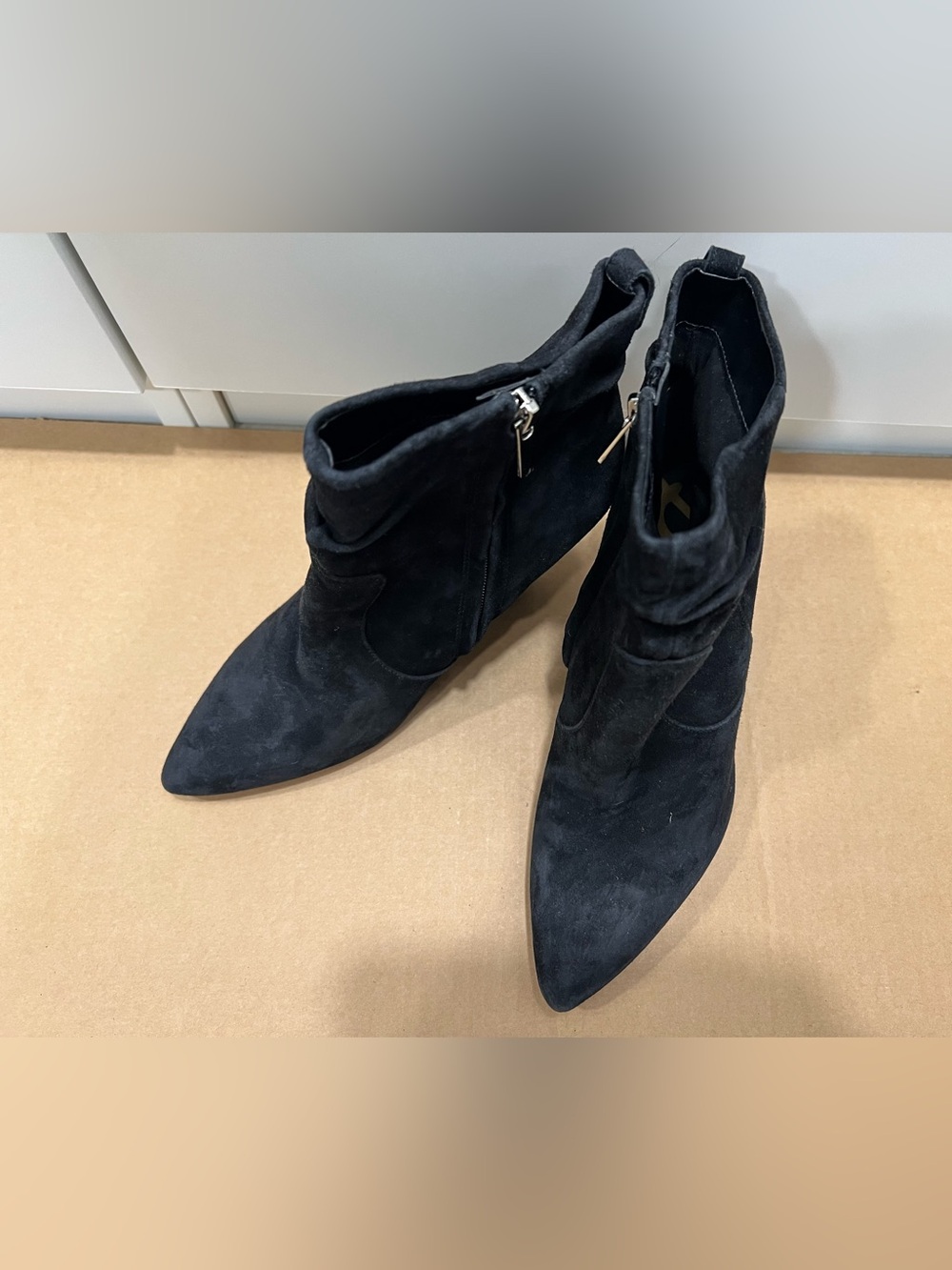 Sam Edelman Black Suede Pointed Wedge Ankle Boots